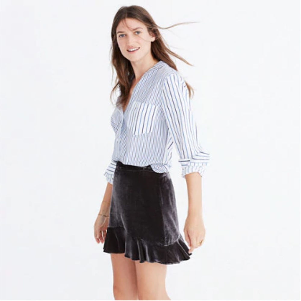 Madewell Gray Ruffle Edge Velvet Skirt